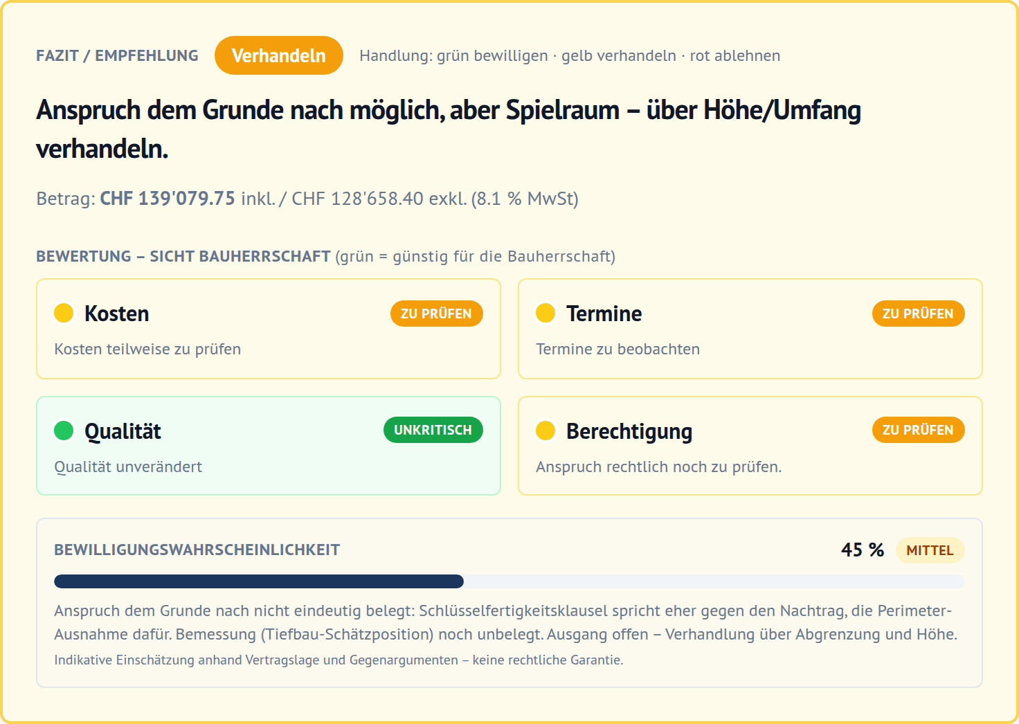 Bildschirmfoto: KI-Nachtragsprüfung